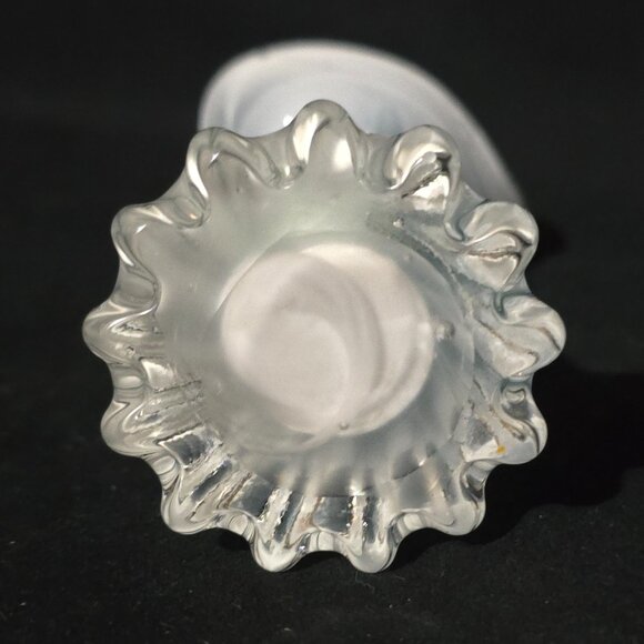 Vtg Hand Blown Art Glass Jack in the Pulpit Blue White Clear Vase 3 1/2"x7 1/2" - Picture 7 of 7